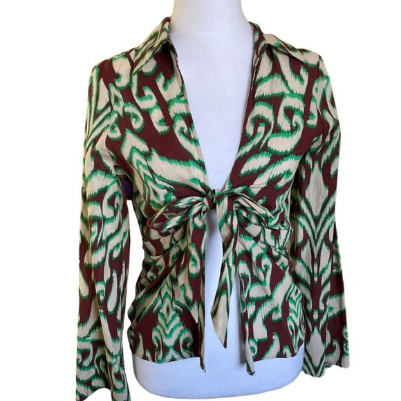 Zara Women's Green and Brown Print 2 - The Selena Blouse - Picture 2 of 5